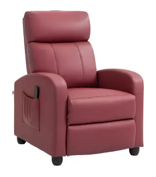 Sillón de Masaje Reclinable con Mando a Distancia Bolsillo Lateral y Temporizador Tapizado en PU 68x88x98cm Rojo Burdeos
