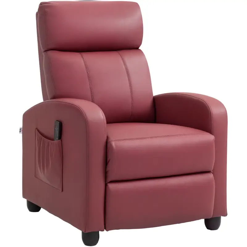 Sillón de Masaje Reclinable con Mando a Distancia Bolsillo Lateral y Temporizador Tapizado en PU 68x88x98cm Rojo Burdeos