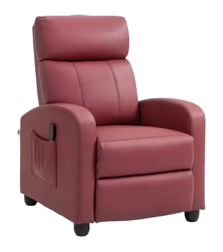 Sillón de Masaje Reclinable con Mando a Distancia Bolsillo Lateral y Temporizador Tapizado en PU 68x88x98cm Rojo Burdeos
