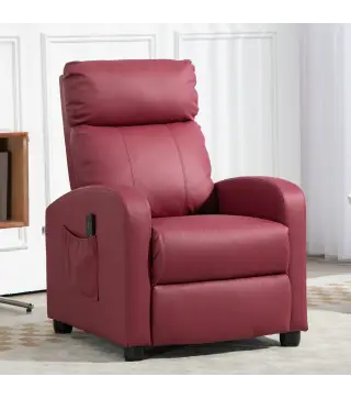 Sillón de Masaje Reclinable con Mando a Distancia Bolsillo Lateral y Temporizador Tapizado en PU 68x88x98cm Rojo Burdeos
