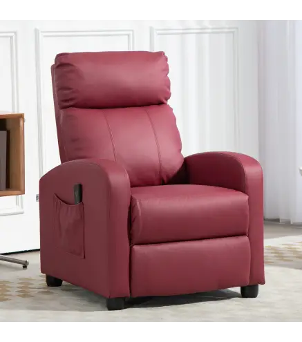 Sillón de Masaje Reclinable con Mando a Distancia Bolsillo Lateral y Temporizador Tapizado en PU 68x88x98cm Rojo Burdeos