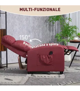 Sillón de Masaje Reclinable con Mando a Distancia Bolsillo Lateral y Temporizador Tapizado en PU 68x88x98cm Rojo Burdeos