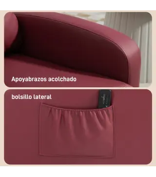Sillón de Masaje Reclinable con Mando a Distancia Bolsillo Lateral y Temporizador Tapizado en PU 68x88x98cm Rojo Burdeos