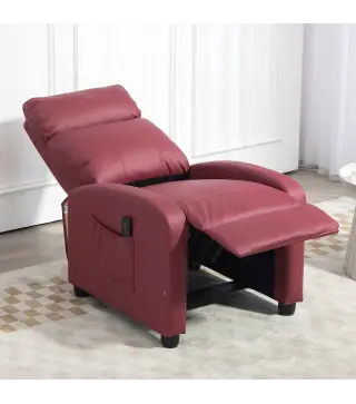 Sillón de Masaje Reclinable con Mando a Distancia Bolsillo Lateral y Temporizador Tapizado en PU 68x88x98cm Rojo Burdeos