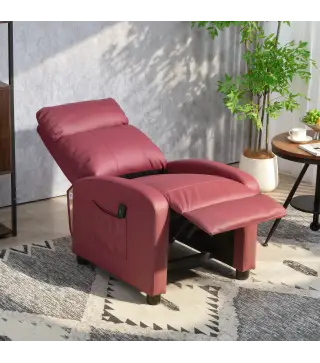 Sillón de Masaje Reclinable con Mando a Distancia Bolsillo Lateral y Temporizador Tapizado en PU 68x88x98cm Rojo Burdeos