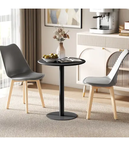 Mesa de Comedor Redonda para 2 Personas Mesa de Cocina de Acero para Interior y Exterior Ø60x72 cm Negro