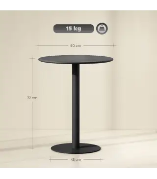Mesa de Comedor Redonda para 2 Personas Mesa de Cocina de Acero para Interior y Exterior Ø60x72 cm Negro