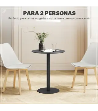Mesa de Comedor Redonda para 2 Personas Mesa de Cocina de Acero para Interior y Exterior Ø60x72 cm Negro