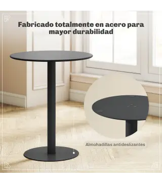 Mesa de Comedor Redonda para 2 Personas Mesa de Cocina de Acero para Interior y Exterior Ø60x72 cm Negro