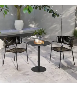 Mesa de Comedor Redonda para 2 Personas Mesa de Cocina de Acero para Interior y Exterior Ø60x72 cm Negro