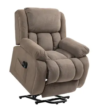 Sillón Relax Reclinable Eléctrico Levanta Personas Masaje Vibratorio y Calor Asiento Ancho Puerto USB Bolsillos Marrón