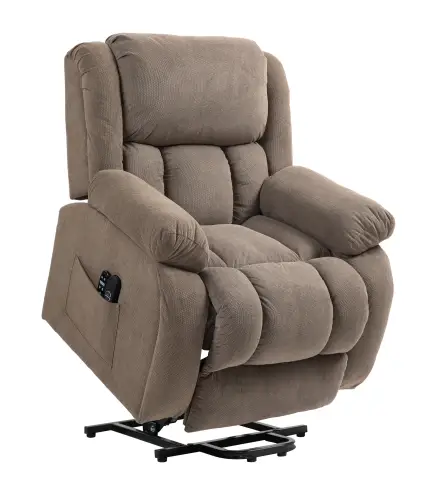 Sillón Relax Reclinable Eléctrico Levanta Personas Masaje Vibratorio y Calor Asiento Ancho Puerto USB Bolsillos Marrón