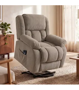 Sillón Relax Reclinable Eléctrico Levanta Personas Masaje Vibratorio y Calor Asiento Ancho Puerto USB Bolsillos Marrón