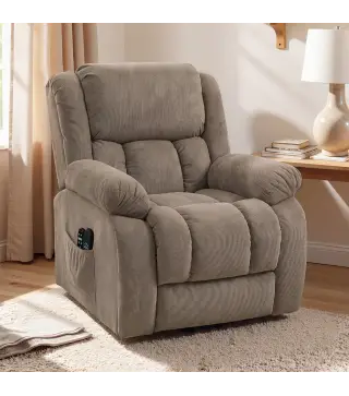 Sillón Relax Reclinable Eléctrico Levanta Personas Masaje Vibratorio y Calor Asiento Ancho Puerto USB Bolsillos Marrón