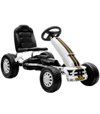 Go Kart para Niños de +3 Años con Asiento Ajustable Volante Freno Manual Marco de Aluminio y Acero Carga 30 kg Blanco