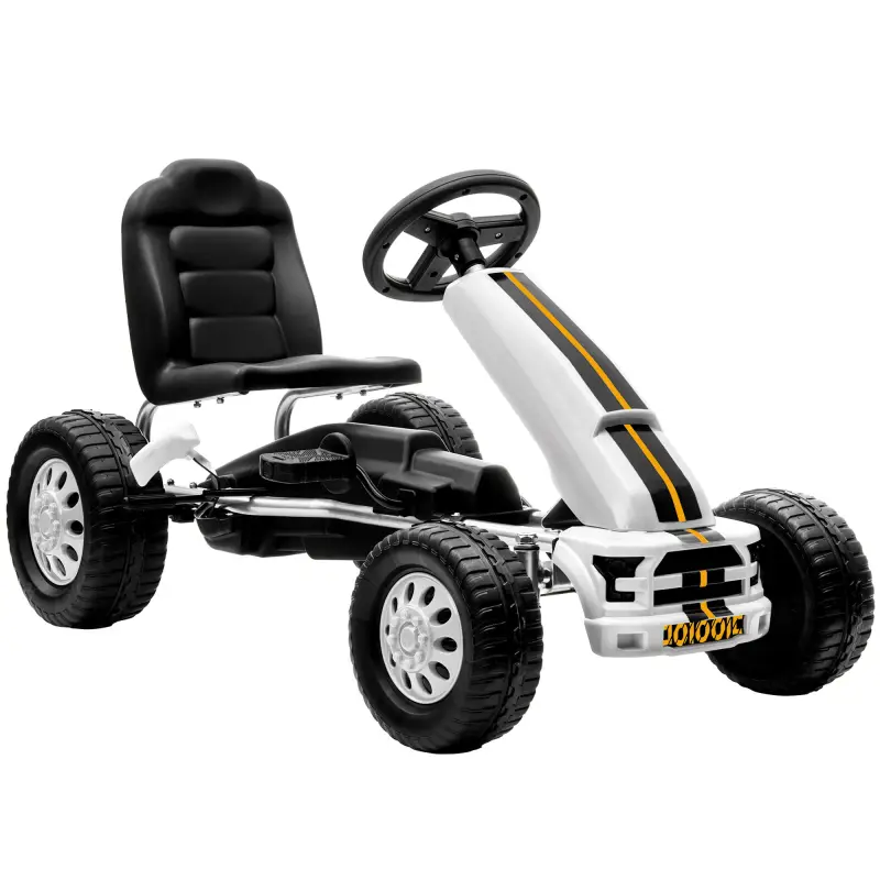 Go Kart para Niños de +3 Años con Asiento Ajustable Volante Freno Manual Marco de Aluminio y Acero Carga 30 kg Blanco