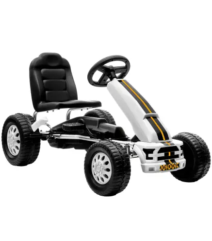 Go Kart para Niños de +3 Años con Asiento Ajustable Volante Freno Manual Marco de Aluminio y Acero Carga 30 kg Blanco