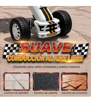 Go Kart para Niños de +3 Años con Asiento Ajustable Volante Freno Manual Marco de Aluminio y Acero Carga 30 kg Blanco