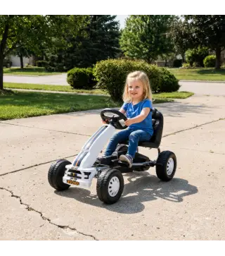 Go Kart para Niños de +3 Años con Asiento Ajustable Volante Freno Manual Marco de Aluminio y Acero Carga 30 kg Blanco