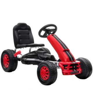 Go Kart para Niños de +3 Años con Asiento Ajustable Volante Freno Manual Marco de Aluminio y Acero Carga 30 kg Rojo