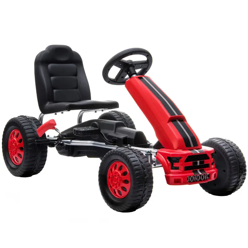 Go Kart para Niños de +3 Años con Asiento Ajustable Volante Freno Manual Marco de Aluminio y Acero Carga 30 kg Rojo