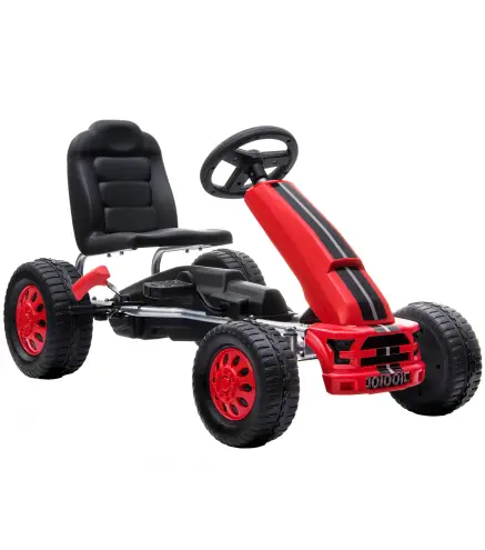 Go Kart para Niños de +3 Años con Asiento Ajustable Volante Freno Manual Marco de Aluminio y Acero Carga 30 kg Rojo