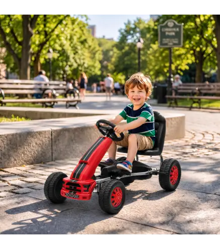 Go Kart para Niños de +3 Años con Asiento Ajustable Volante Freno Manual Marco de Aluminio y Acero Carga 30 kg Rojo