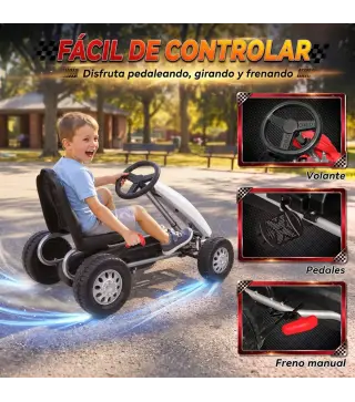 Go Kart para Niños de +3 Años con Asiento Ajustable Volante Freno Manual Marco de Aluminio y Acero Carga 30 kg Rojo