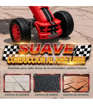 Go Kart para Niños de +3 Años con Asiento Ajustable Volante Freno Manual Marco de Aluminio y Acero Carga 30 kg Rojo