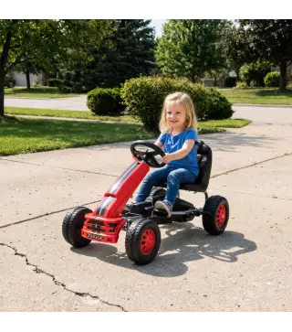 Go Kart para Niños de +3 Años con Asiento Ajustable Volante Freno Manual Marco de Aluminio y Acero Carga 30 kg Rojo