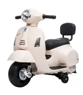 Moto Eléctrica para Niños Licencia Mini Vespa GTS 2 Ruedas Auxiliares Batería de Litio Faro Bocina Respaldo Blanco