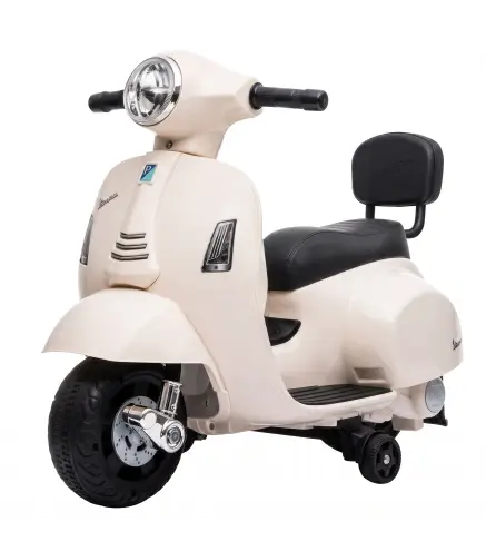 Moto Eléctrica para Niños Licencia Mini Vespa GTS 2 Ruedas Auxiliares Batería de Litio Faro Bocina Respaldo Blanco