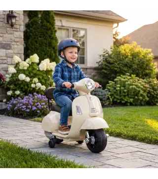 Moto Eléctrica para Niños Licencia Mini Vespa GTS 2 Ruedas Auxiliares Batería de Litio Faro Bocina Respaldo Blanco