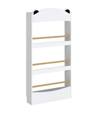 Librería Infantil de Pared de 4 Niveles Estantería para Libros Diseño de Osito para Dormitorio de 3 a 8 Años Blanco
