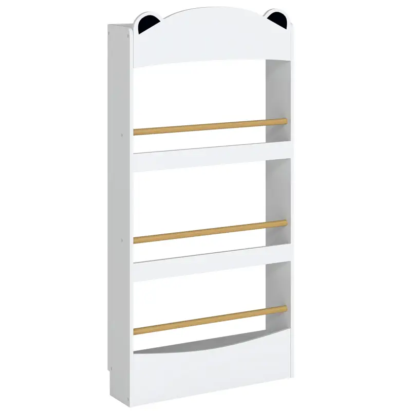 Librería Infantil de Pared de 4 Niveles Estantería para Libros Diseño de Osito para Dormitorio de 3 a 8 Años Blanco