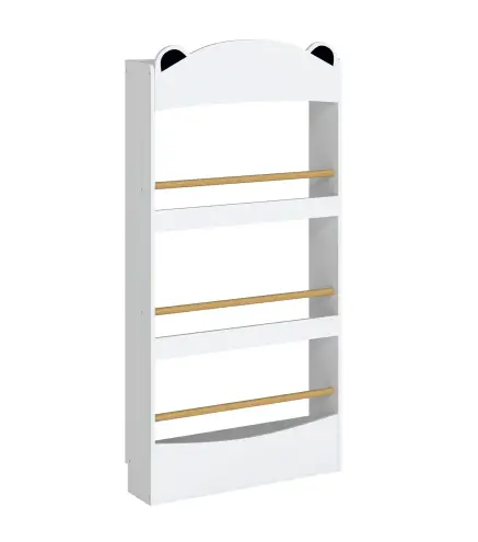 Librería Infantil de Pared de 4 Niveles Estantería para Libros Diseño de Osito para Dormitorio de 3 a 8 Años Blanco