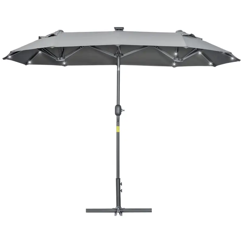 Sombrilla de Jardín Doble 295x150x219 cm con Luces LED Solares Toldo con Inclinación Ajustable y Manivela Manual Gris
