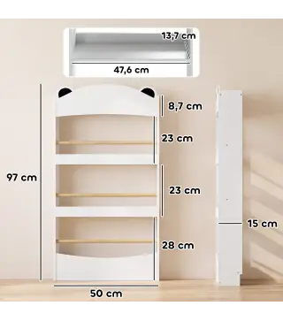 Librería Infantil de Pared de 4 Niveles Estantería para Libros Diseño de Osito para Dormitorio de 3 a 8 Años Blanco