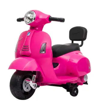 Moto Eléctrica para Niños Licencia Mini Vespa GTS 2 Ruedas Auxiliares Batería de Litio Faro Bocina Respaldo Rosa