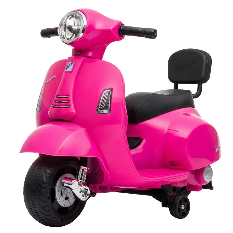 Moto Eléctrica para Niños Licencia Mini Vespa GTS 2 Ruedas Auxiliares Batería de Litio Faro Bocina Respaldo Rosa