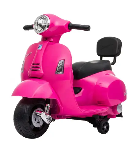 Moto Eléctrica para Niños Licencia Mini Vespa GTS 2 Ruedas Auxiliares Batería de Litio Faro Bocina Respaldo Rosa