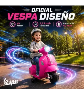 Moto Eléctrica para Niños Licencia Mini Vespa GTS 2 Ruedas Auxiliares Batería de Litio Faro Bocina Respaldo Rosa