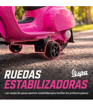 Moto Eléctrica para Niños Licencia Mini Vespa GTS 2 Ruedas Auxiliares Batería de Litio Faro Bocina Respaldo Rosa