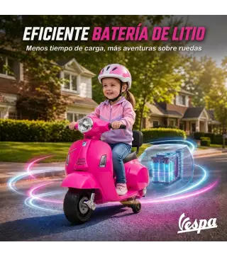 Moto Eléctrica para Niños Licencia Mini Vespa GTS 2 Ruedas Auxiliares Batería de Litio Faro Bocina Respaldo Rosa