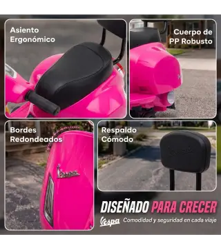 Moto Eléctrica para Niños Licencia Mini Vespa GTS 2 Ruedas Auxiliares Batería de Litio Faro Bocina Respaldo Rosa