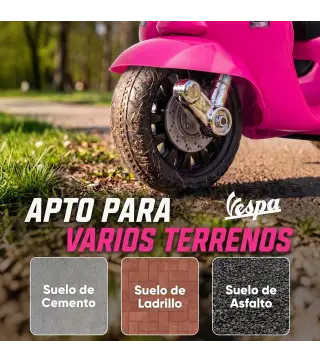 Moto Eléctrica para Niños Licencia Mini Vespa GTS 2 Ruedas Auxiliares Batería de Litio Faro Bocina Respaldo Rosa