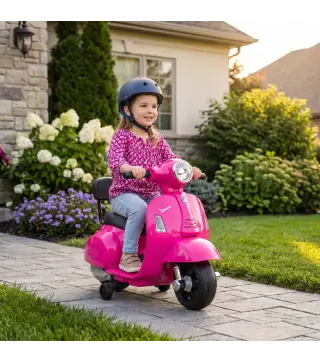 Moto Eléctrica para Niños Licencia Mini Vespa GTS 2 Ruedas Auxiliares Batería de Litio Faro Bocina Respaldo Rosa