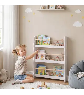 Librería Infantil de Pared de 3 Niveles Estantería para Libros para Dormitorio Guardería de 3 a 8 Años Blanco
