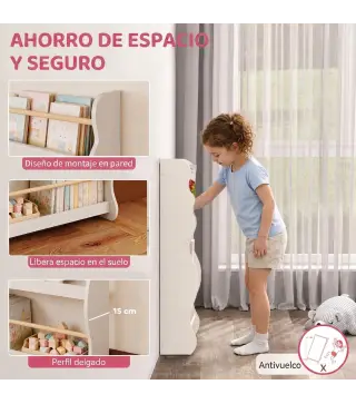 Librería Infantil de Pared de 3 Niveles Estantería para Libros para Dormitorio Guardería de 3 a 8 Años Blanco