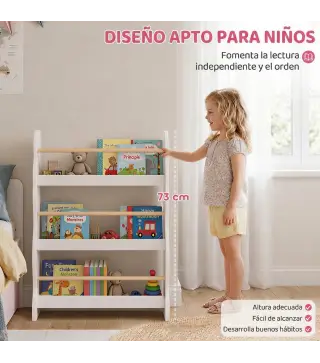 Librería Infantil de Pared de 3 Niveles Estantería para Libros para Dormitorio Guardería de 3 a 8 Años Blanco